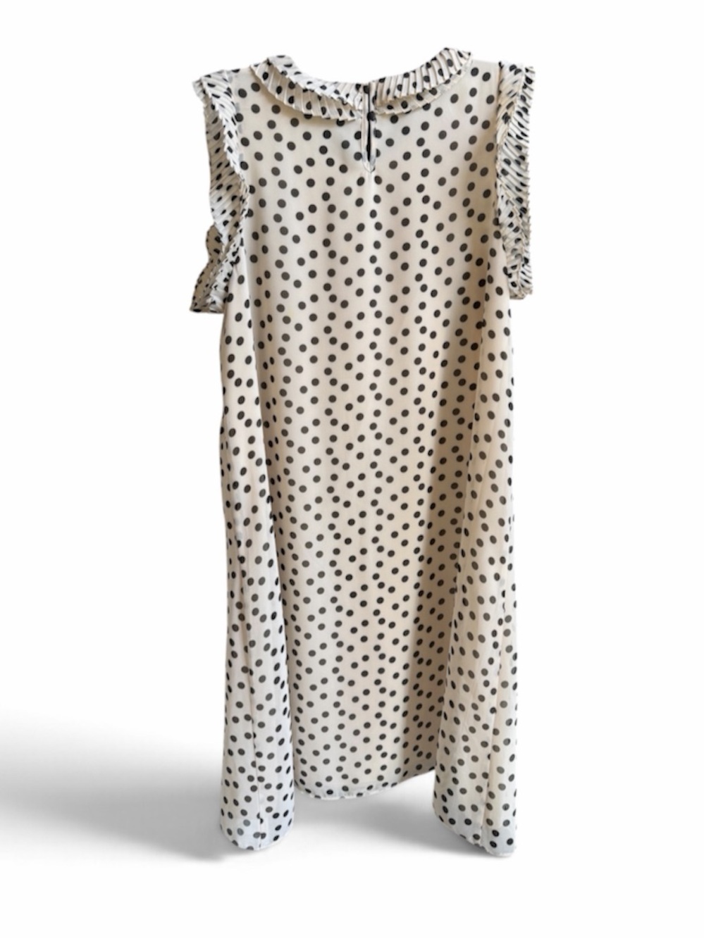 MAX STUDIO Ivory Black Polka Dots Ruffle Collar Lined Contempory Dress MEDIUM